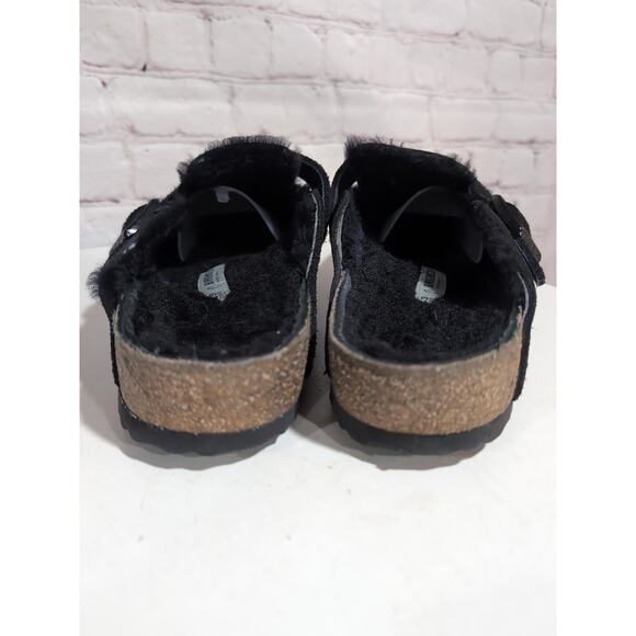 Birkenstock Boston Sz 10 Shearling Black Suede Shearling Lined Men\'s Clog Shoes
